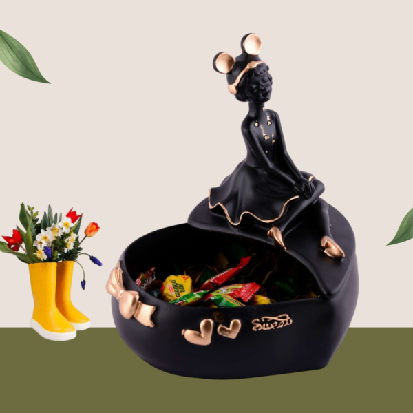 IndianCraftWorks Lady with Basket Showpiece for Home Decor Black Showpiece Girl Basket Showpiece & Office Decor Showpiece