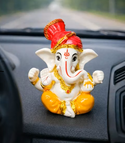 Premium Lord Ganesha Idol for Car Dashboard | Handcrafted Resin Ganesh Ji Murti for Car Interior, Office Desk & Home Mandir | Vastu Decorative Showpiece for Good Luck & Safety